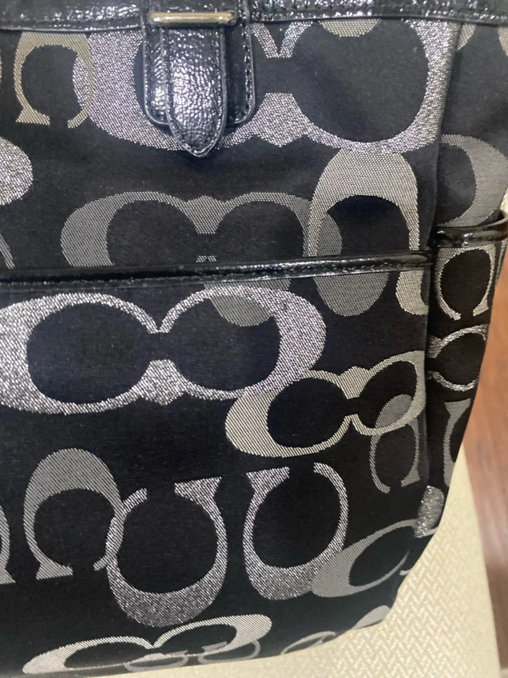 Coach Black and Silver Signature Logo Tote - Picture 7 of 14